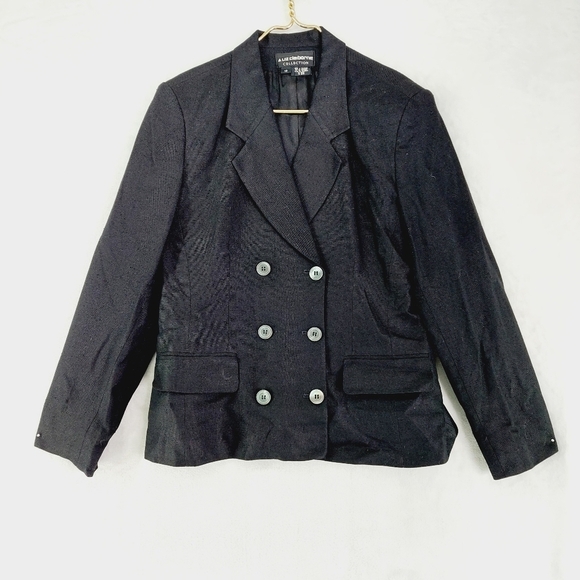 Liz Claiborne Black Double Button Notched Lapels Flap Pockets Blazer P7041 - Picture 1 of 7